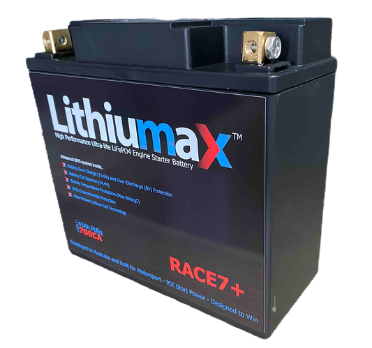 Lithiumax RACE7+700CA 15Ah Li 45Ah PbEq LiFePO4 engine starter battery light weight race battery