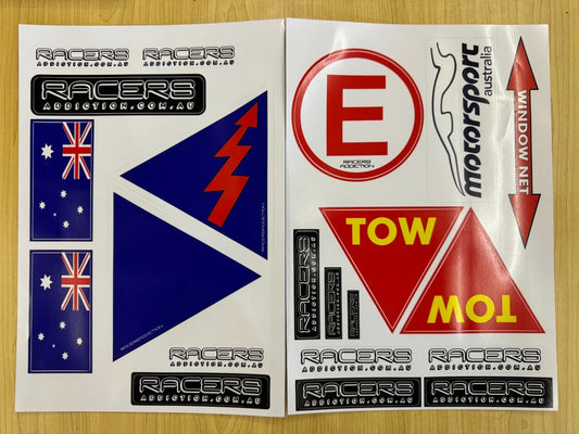 Racers Addiction Small Motorsport Australia/AASA/CAMS Approved Sticker Sheet